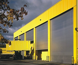 Large roller shutter door on warehouse unit